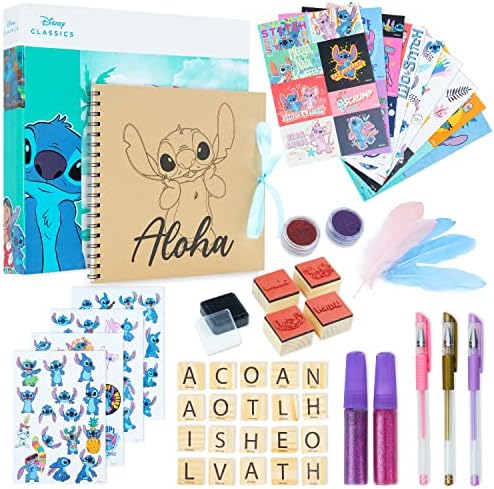 Disney Stitch Scrapbook Kit for Kids DIY Kit with Wito Scrapbook DIY Scrapbooking Accessories Stickers Stamps Gel Pens Glitter Girls Art Set Stitch Gifts for Girls