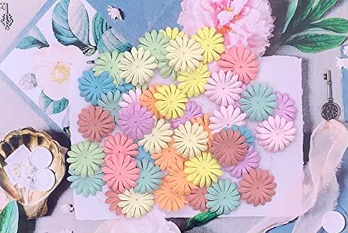 100PCS Handmade Mulberry Paper Daisy Petals, Artificial Paper Flowers for DIY Crafts, Scrapbooking, Card Making, Wedding Decorations, Floral Embellishments, Pastel Colors, 40 x 40mm (Pastes Colors)