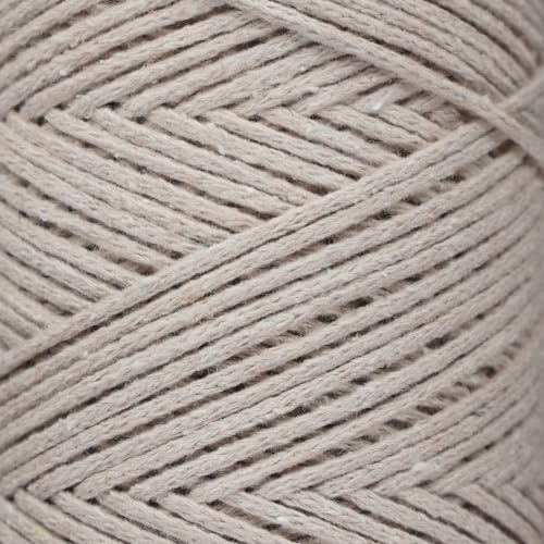 Makromecity, Cotton Macrame Cord 2mm x 195 Yards (590 feet) 2mm Recycled Cotton Crochet Yarn for Macrame Art & Crafts for Wall Hangings, Bags, Underplate, Rug (25 Colors Available) (Latte)