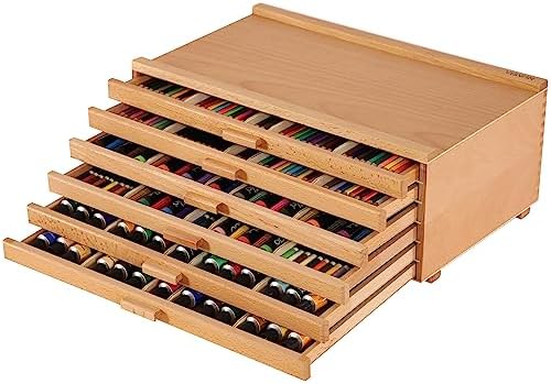 VISWIN Upgraded 6-Drawer Wood Artist Supply Storage Box with Removable Dividers, Premium Beech Wood Art Storage Box, Portable Organizer Box for Paints, Markers, Pencils, Pens, Brushes and Art Supplies