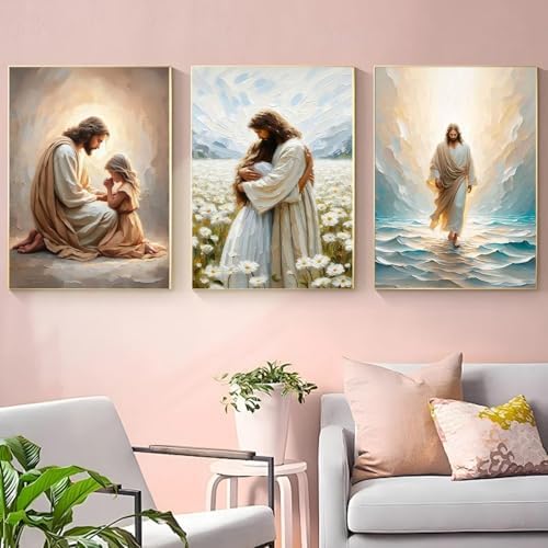 3 Pack Jesus Paint by Numbers Kit for Adults Framed Canvas, Frameworkless