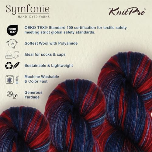 KnitPro Symfonie Fingering Weight Merino Wool Yarn 100g, Twilight Flame