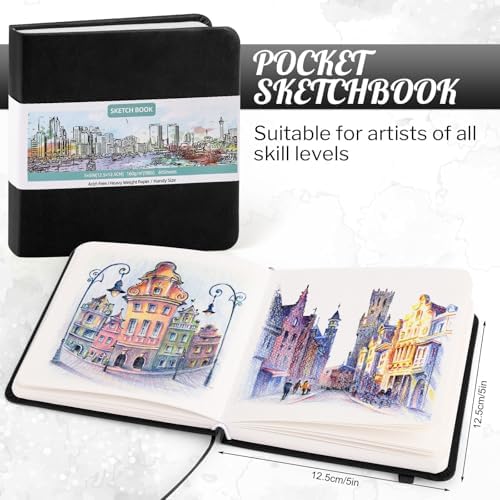 Hardcover Pocket Sketchbook 5 x 5 in, 80 Sheets Small Sketch Book, Black