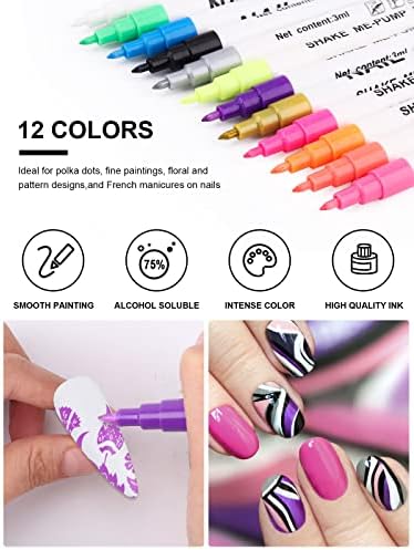 12 Color 3D Nail Art Pens Set Kalolary Nail Point Graffiti Dotting Pen