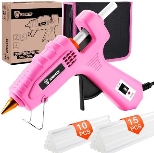 Hot Glue Gun Full Size: DEKOPRO 60/100Watt Dual Temp Hot Glue Gun Kit with 25 Glue Sticks, Organize Storage Case, Heavy Duty Heat Glue Gun Tool Set for Home Repair, Art & Crafts, DIY Pink