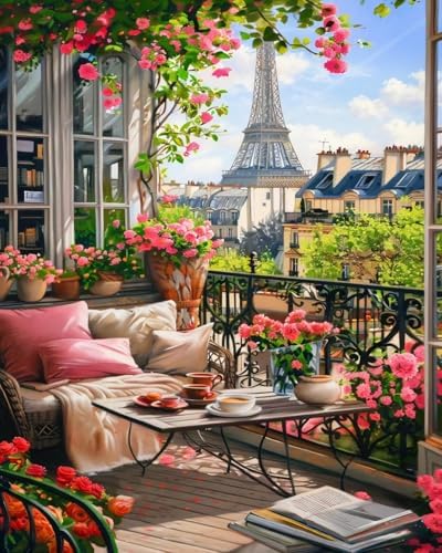 Possoco Paint by Numbers Kit for Adults Beginner, Eiffel Tower Landscape Adult Paint by Number Kits on Canvas, DIY Acrylic Watercolor Oil Paint by Number for Adults for Home Decor Gift 16x20 Inch