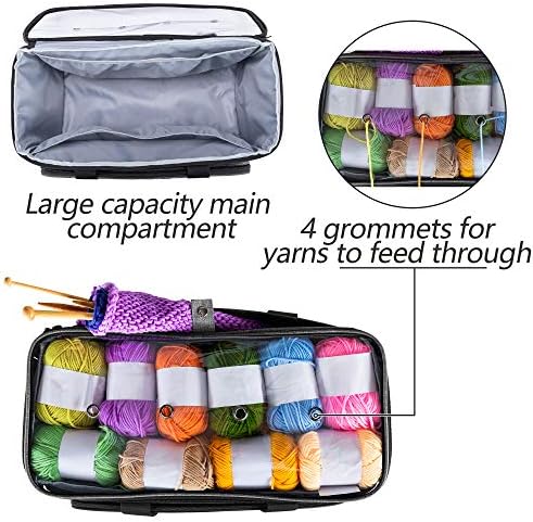 Yarwo Crochet Bag Knitting Organizer, Yarn Storage Tote with Multi-Pockets