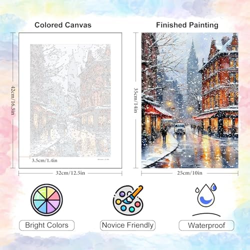 6 Pack Paint by Numbers Kit for Adults Beginner Street Scenery, 10x14 Inch | City View DIY Acrylic Painting, Without Frame Canvas, Stress Relief Craft Kits, For Home Wall Decor Gift