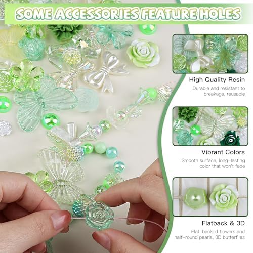 350 Pieces 3D Resin ABS Colorful Rose Flower Bows Butterfly Charms with Flatback Half Round Pearl Beads for Bracelet Earring Necklace Craft DIY Making Supplies