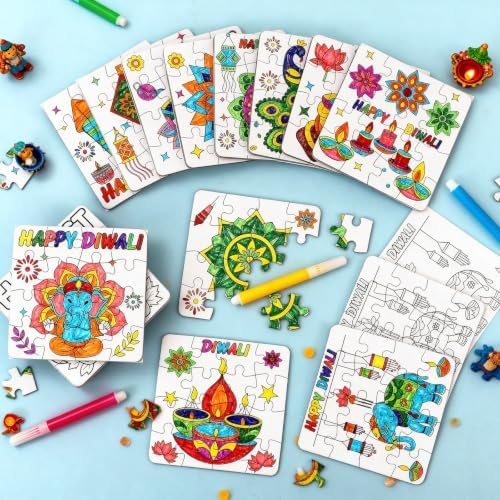 Diwali Crafts & Party Favors for Kids Bulk, Rangoli Art Activity DIY Puzzle
