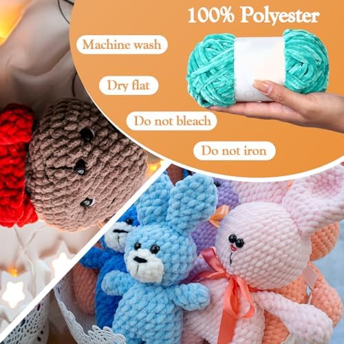 Woanger 20 Skeins Chenille Yarn Bulk for Crochet Knit 2000g, Novel Color
