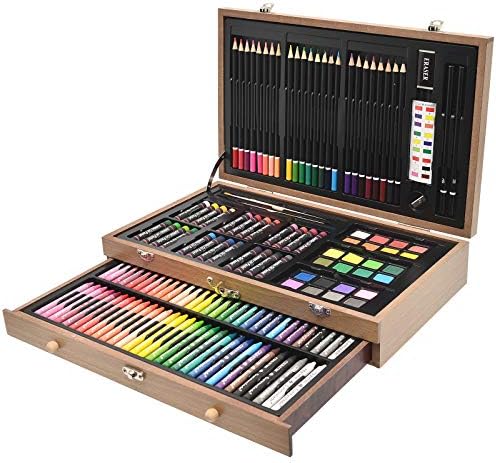 Sunnyglade 145 Piece Deluxe Art Set Wooden Art Box & Drawing Kit Tan