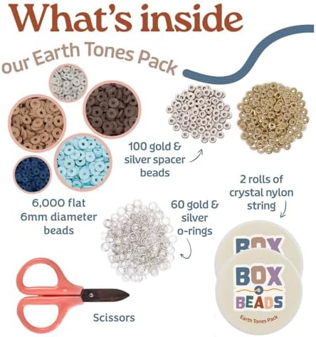 Box-O-Beads Earth Tones Clay Beads Bracelet Making Kit – 6,000 Pieces Premium Friendship Bracelet Jewelry Making Kit – Creative Arts and Crafts Kit Gift for Girls Ages 10–12
