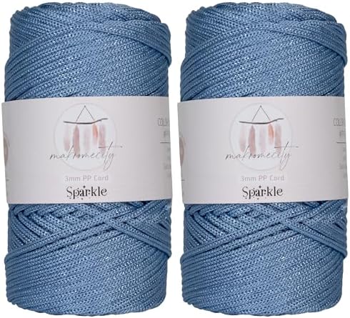 Makromecity Sparkle 2 Skeins of Polypropylene Macrame Cord 3mm x 131 Yards (394 feet) Premium Polyester Macrame Cord for Macrame Art & Crafts for Wall Hangings, Bags, Underplate, Rug