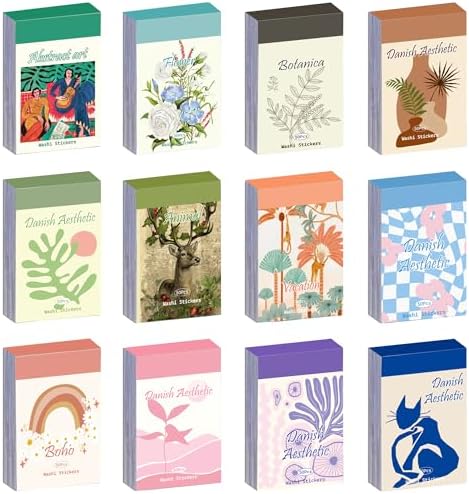 12 Sets 600 Sheets Washi Stickers for Journaling, Boho, Abstract, Vintage Scrapbook Sticker Set for Bullet Journal Art Diary Card Craft Gifts Planner Notebook