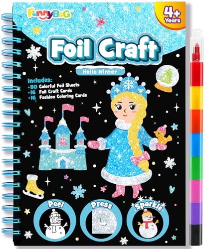 FUNNYB&G Foil Art Craft Kit for Kids, Sparkly Birthday Gift Toy for Girls | No Mess, Kids Ages 4-10 Create Sparkling Artwork, A Creative Gift for Birthdays, Holidays, Travel Activities,Screen-Free Fun