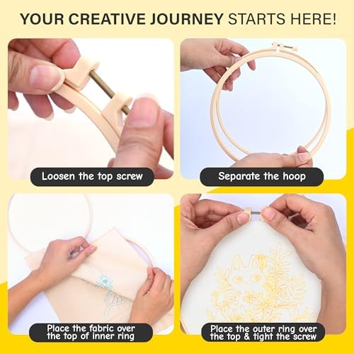 The ZenStore Embroidery Kit for Beginners – Black Cats & Kittens 3 Pattern Set – Complete DIY Needlepoint Kit with Hoops, Thread, Fabric, and Tools – Cute Animal Cat Embroidery Gift