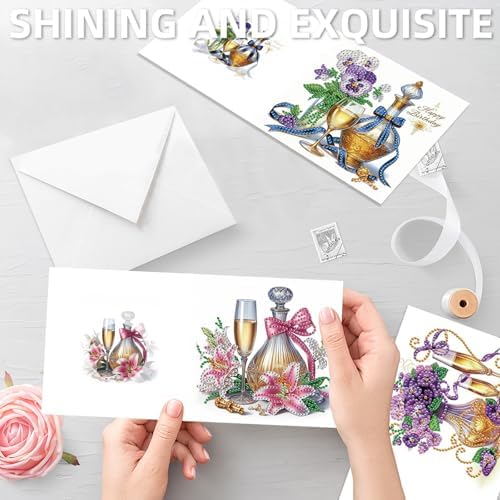 C'eitura 12Pcs Floral Drink Diamond Art Painting Greeting Card Kit with Envelopes, DIY Flower-Themed Beverage Card Making Set for Christmas Birthday Thanksgiving, Creative Handmade Card Craft