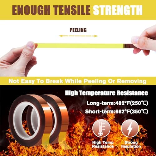 MEBMIK 2 Rolls 10mm x16m(52FT) Heat Tape High Temperature Heat Resistant Tape Heat Transfer Tape for Heat Sublimation Press Vinyl,No Residue