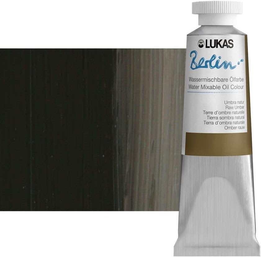 Lukas Berlin Pro Artists Water Mixable Oil Paint 37 ml Tube Raw Umber, Water Soluble, Lightfast Pigments, Quick Drying, Easy Clean-Up, Eco-Friendly, Professional Quality, 40 Color Range