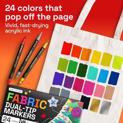 ARTISTRO 24 Dual-Tip Fabric Markers Decorating Kit, Permanent for Clothes