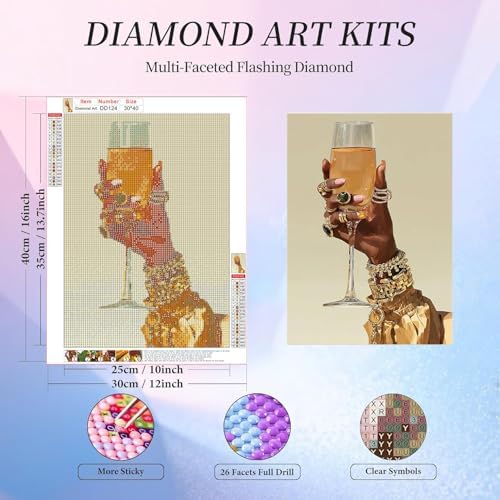 Cocktail Diamond Art Kits for Adults Round Diamond Painting 12x16 Inch