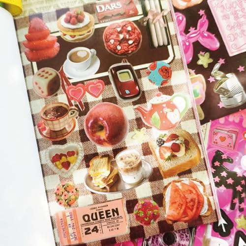 PRSTINCOL Sweetheart Vintage Style Sticker Book, 30 Pages of Aesthetic Stickers for Journaling Adults, Cute Retro Floral and Love Ephemera, 8.3 by 5.5 Inches, Over 550 Pieces