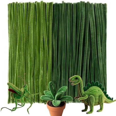 Caydo 200 Pieces Green Pipe Cleaners, Thick Fluffy Chenille Stems Bulk