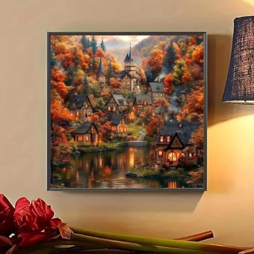 ARPADAMO Autumn Lake Town Diamond Art Kit for Adult Diamond Painting14x14in