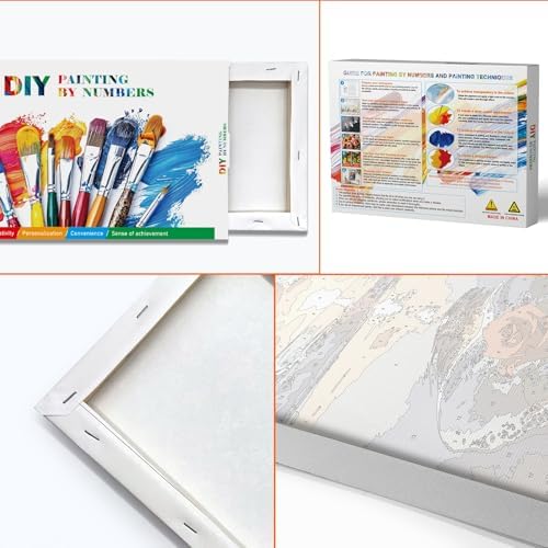JOOZ Paint by Numbers Kit for Adults with Frame, Beach Sunset Paint by Number with Easel, DIY Beach Rose Oil Painting by Number, Easy Adult Paint by Number Kits on Canvas for Wall Decor 8 x 12 Inch