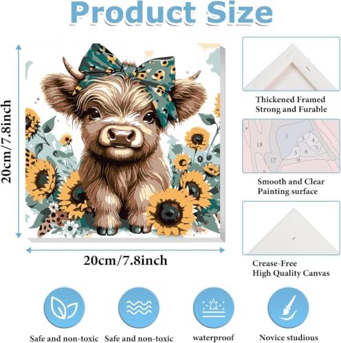 4 Pack Framed Paint By Numbers Kit for Adults, Cow Paint By Number Kits