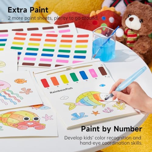 Shuttle Art Paint with Water Coloring Book for Kids, 25 Sea World Themed Pages with 2 Brushes, Mess-Free Watercolor Paint Set, Travel-Friendly Art Craft Gift for Toddlers, Birthday Christmas Gift