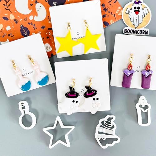 Xaekicr Halloween Polymer Clay Cutters Set – 8Pcs Clay Earring Cutters for Polymer Clay Jewelry, Ghost Bat Skull Pumpkin Shapes Clay Tools and Molds for DIY Crafts