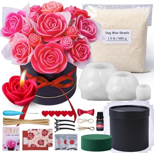 Rose Candle Making Kit with Round Gift Box,DIY Soy Wax Kit(Black)