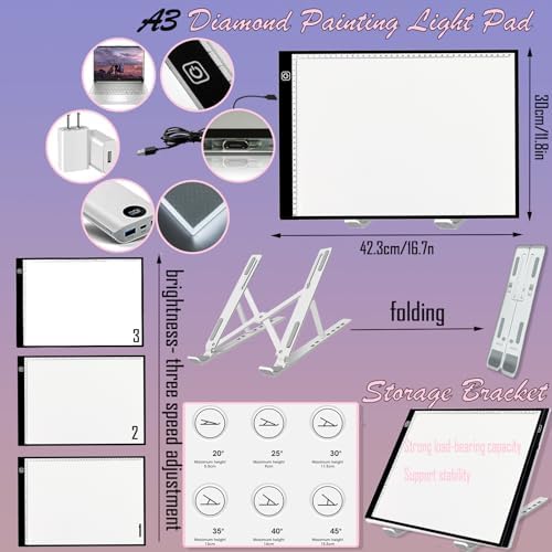 NLXCXUCY 244Pcs Diamond Art Accessories Kit All-Inclusive Diamond Painting Tool Set with A3 Diamond Painting Light Pad,Diamond Art Sealer Glue, Diamond Correction Pens, Storage Box for DIY Craft