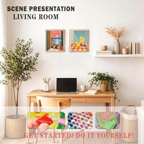 XUNLURY Amalfi Coast Cocktail Diamond Art Kits 2 Pcs, Mediterranean Coastal Sunset Diamond Painting Kits for Adults Beginners, Full Drill Diamonds Dots for Home Decor, 9.8x11.8 Inch