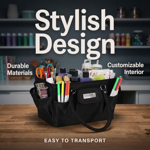 Everything Mary Deluxe Store & Tote Organizer – Black Craft Caddy with Handle – Collapsible Bag for Sewing, Scrapbooking, Art Supplies & DIY Project Organization
