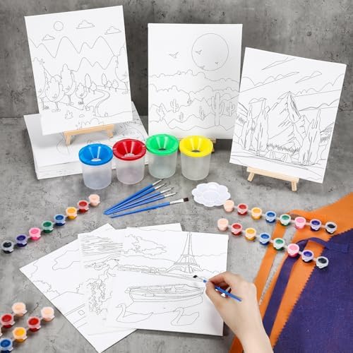 Sherr 140 Pcs 20 Set Pre Drawn Canvas Painting Kit, Sceneries