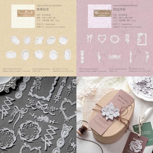 120 Pcs Vintage Letterpress Embossed Floral Stickers for Journaling