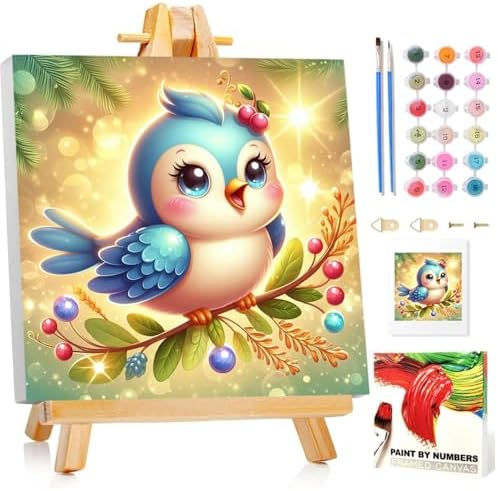 Bird Paint by Numbers Kit for Kids, 8x8 inch