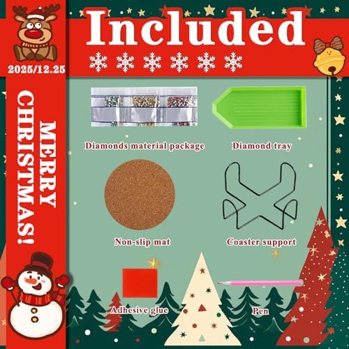 DOTSOPS 8 Pcs Diamond Art Coasters with Holder for Adults Beginners Diamond Craft for Christmas Birthday Gifts (Santa Claus)