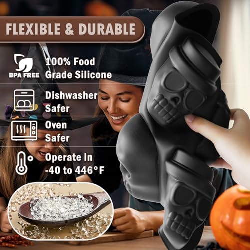 HKNMTT Halloween Silicone Molds for Baking Extra large, 6 Cavities 3D Skull Cake Pizza Soap Pan Molds, Nonstick Halloween Skeleton Mold for Ice Cupcake