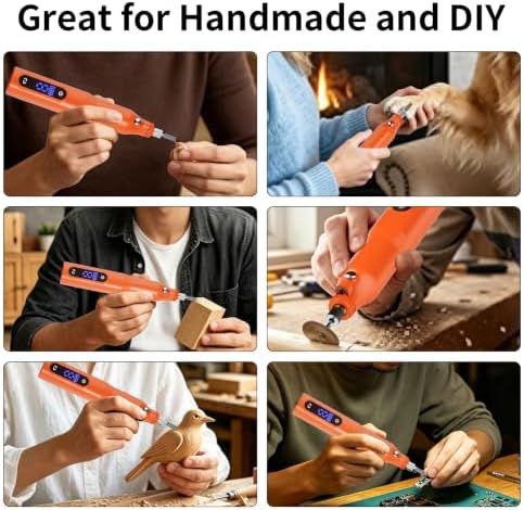 Cordless Rotary Tool Kit - 9-Speed Adjustable with USB Charging | Multi-Purpose Engraving Pen for Sanding, Polishing, Drilling & DIY Crafts | Includes 3D Printing Accessories (Orange with Light)