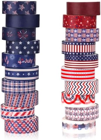 20 Rolls Washi Tape for Independence Day Patriotic Red Washi Tape Supplies Washi Stickers with July 4th Making Tape Craft Gifts for Kids DIY in Paper