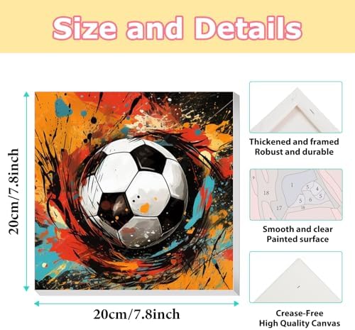 hkejoi Soccer Paint by Numbers Kit for Kids, Soccer Paint by Number for Kids Framed and Easel, Painting by Numbers, Easy DIY Crafts for Gift Home Wall Decor 8x8 in