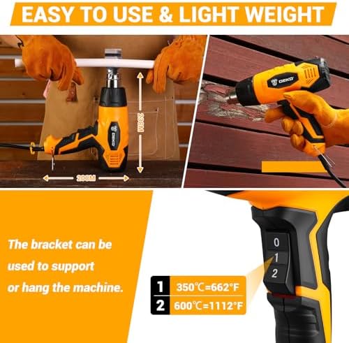 Heat Gun Hot Air Gun: DEKOPRO Fast Heating Heavy Duty 1700W Hot Air Gun Kit 662℉/1112℉ (350℃/600℃) with 3 Nozzles, Temperature Control Heat Guns for Grafting, Shrink Wrap, Vinyl Wrap