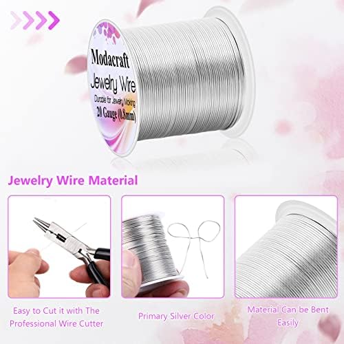 3Rolls 20/24 Gauge Silver Wire with 4 in 1 Jewelry Pliers, Modacraft Tarnish Resistant 20 Gauge Craft Wire 24 Gauge Jewelry Wire for Jewelry Making Supplies and Craft