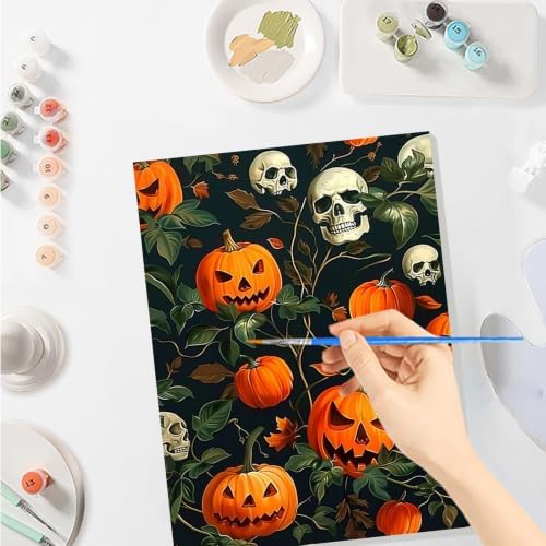 SENQAO Pumpkin Paint by Numbers Kit for Adults Beginner, Halloween Adult Paint by Number Kits on Canvas, DIY Acrylic Oil Easy Painting by Numbers for Home Wall Decor 8X12 inch (Skull Pumpkin)