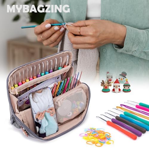 82Pcs Crochet Hook Set with Storage Case - Stand Up Crochet Hook Case with 20 Size Crochet Hooks & needles, Crochet Accessories - Crochet Needles Set for Crochet Lovers, Crochet Kit for Beginners