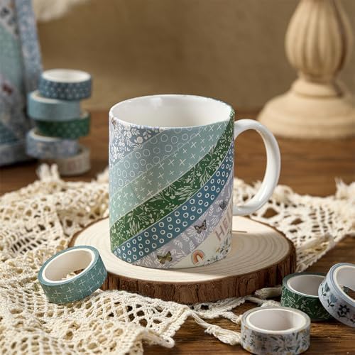 Boho Washi Tape Set 10 Rolls Cute Masking Graphic Floral Pattern Decorative Tapes for Arts, DIY Crafts, Journals, Planners, Scrapbook, Wrapping (Cool)